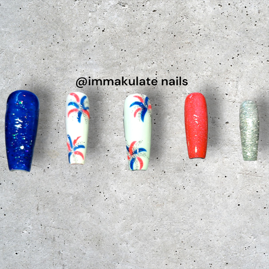 three color firework design nails