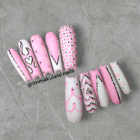 extra blinged out two color valentines day nails